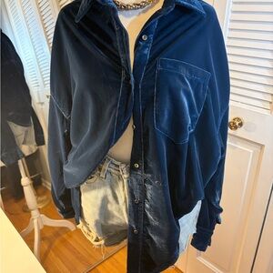 Elegant Navy Velvet Button Down Shirt